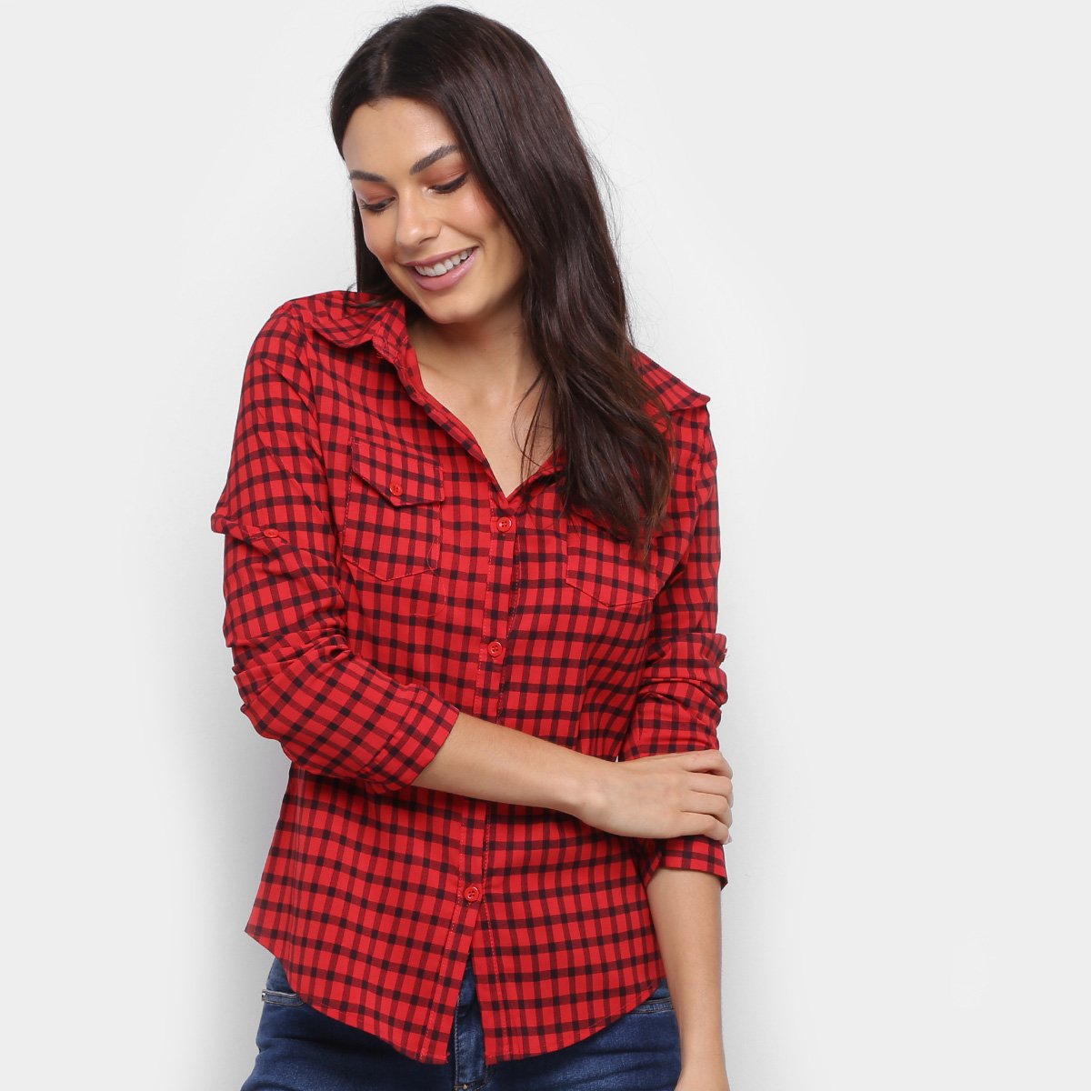 camisa manga longa feminina vermelha